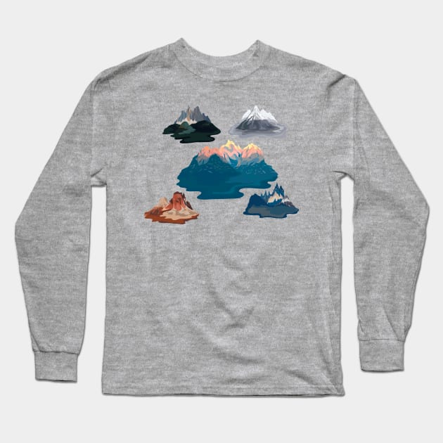 Mountains Watercolor Long Sleeve T-Shirt by Mako Design 